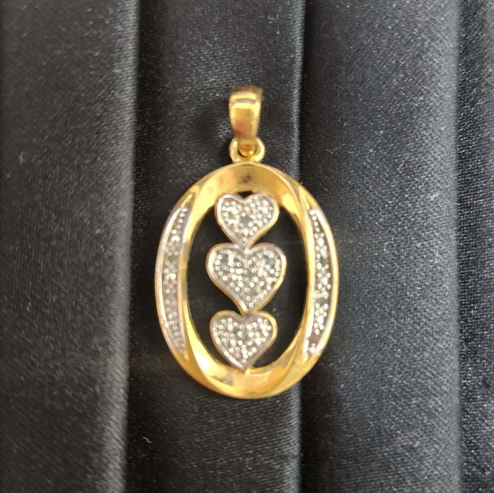 Danbury Mint 14K Gold Plated "I Love You" Pendant w/ Diamond Triple Heart